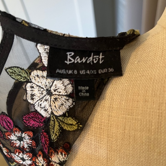 Bardot Black Embroidered Floral Sheath Dress | Mesh Overlay Cocktail - Picture 2 of 13